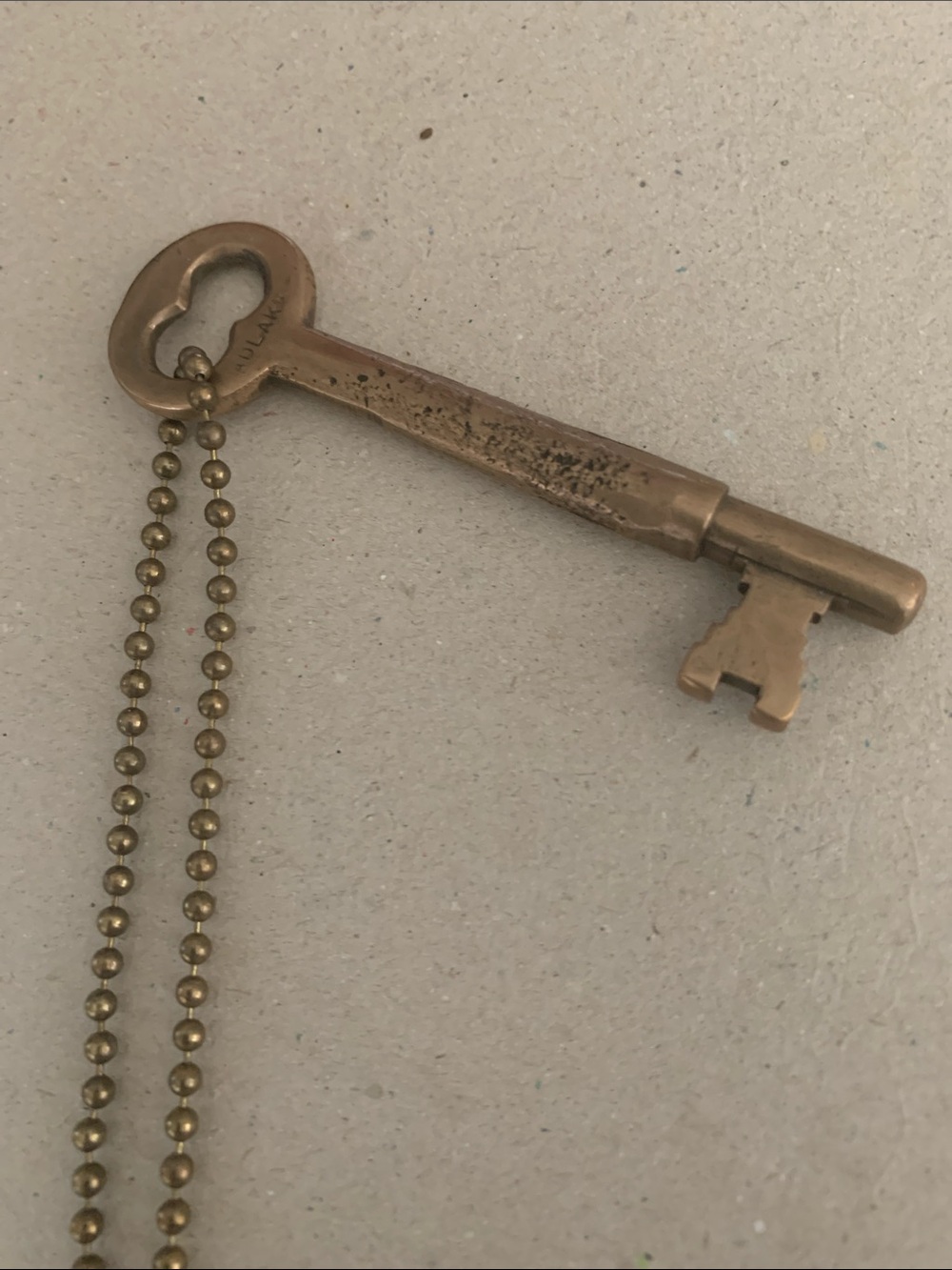 Vintage-Style Brass Key Pendant Necklace - Brass Color, Collectible